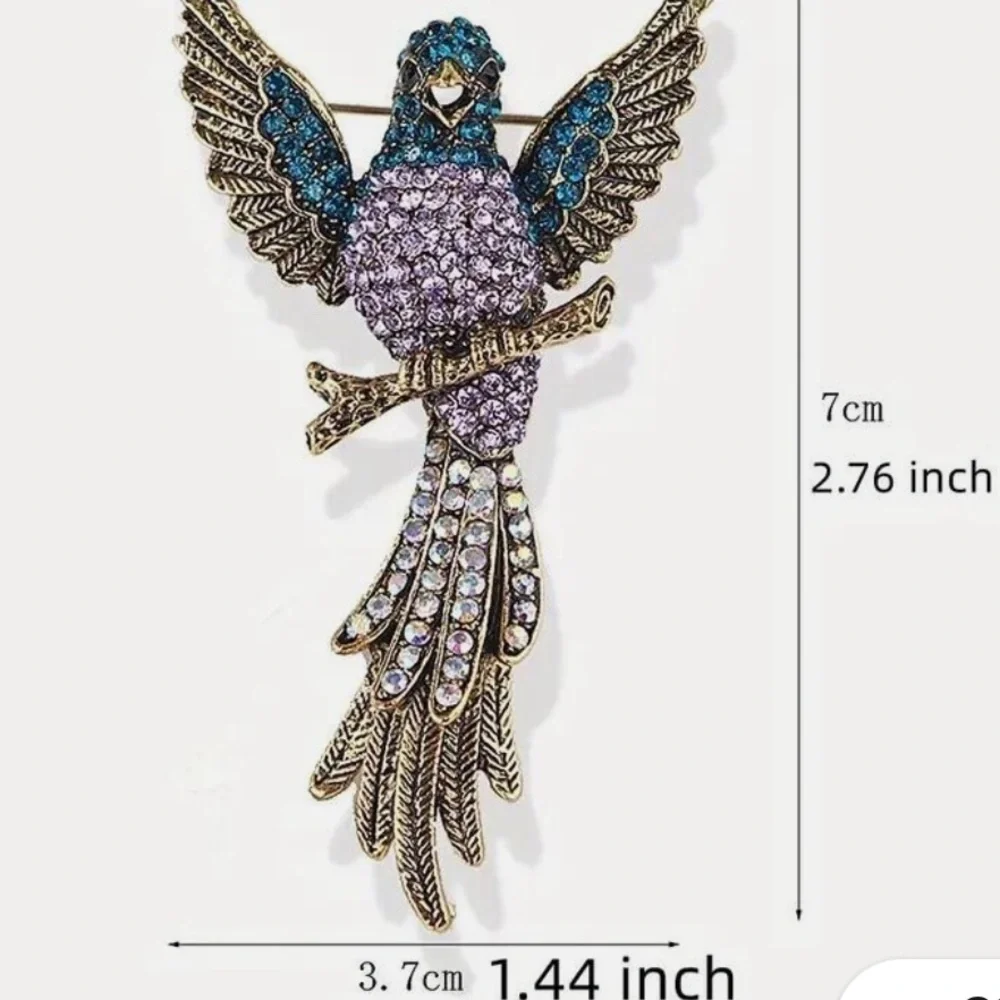 Gold-Tone Crystal Parrot Brooch - Purple & Teal